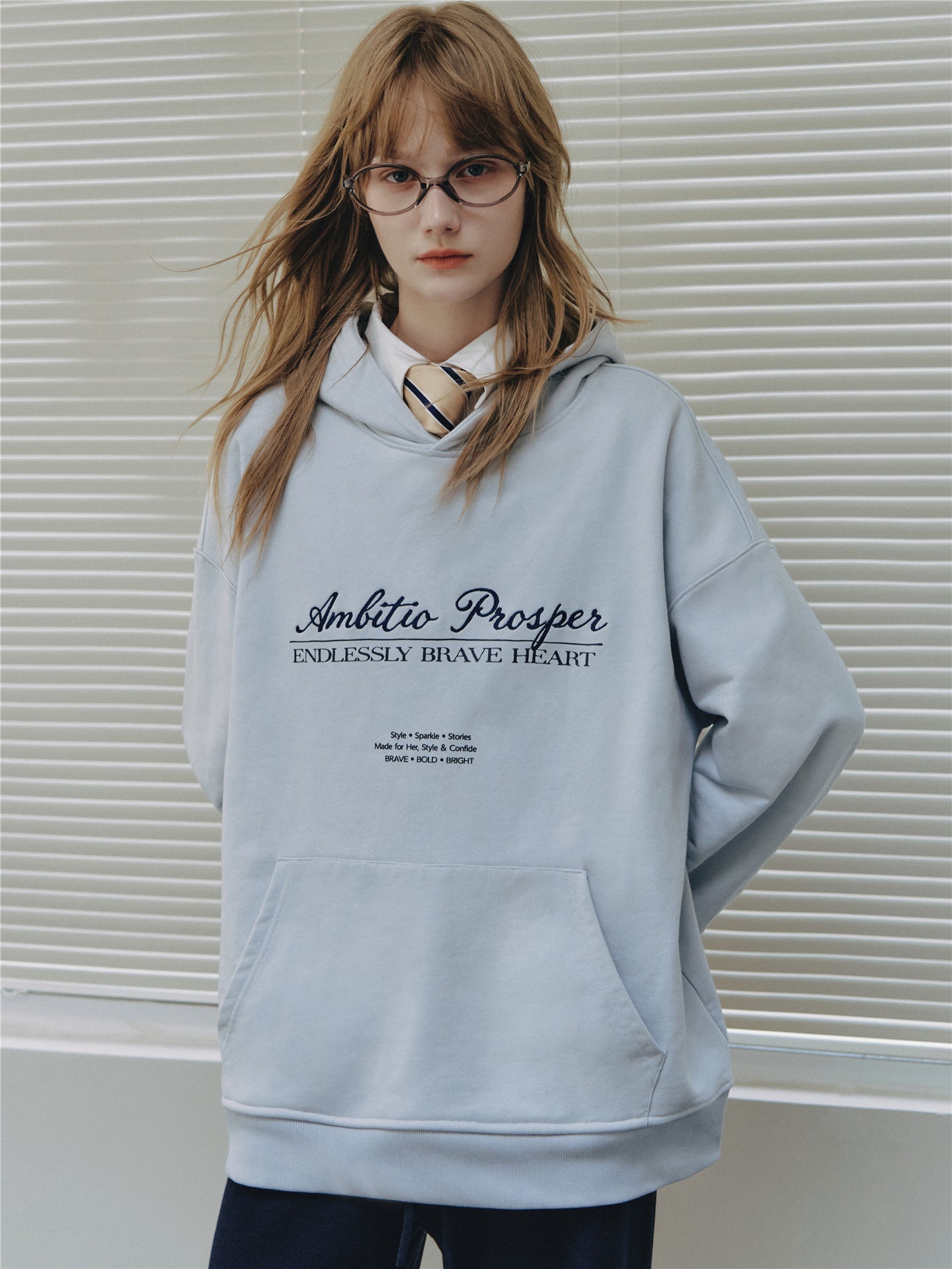 Asgony ASG26537 Cotton Hooded Embroidered Pullover Sweatshirt
