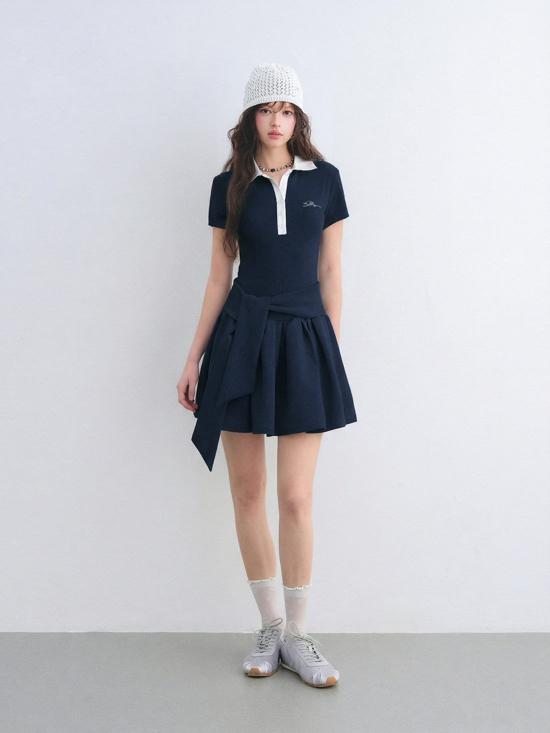 AsGony ASG26020 Polo collar puffy dress tie two-piece set