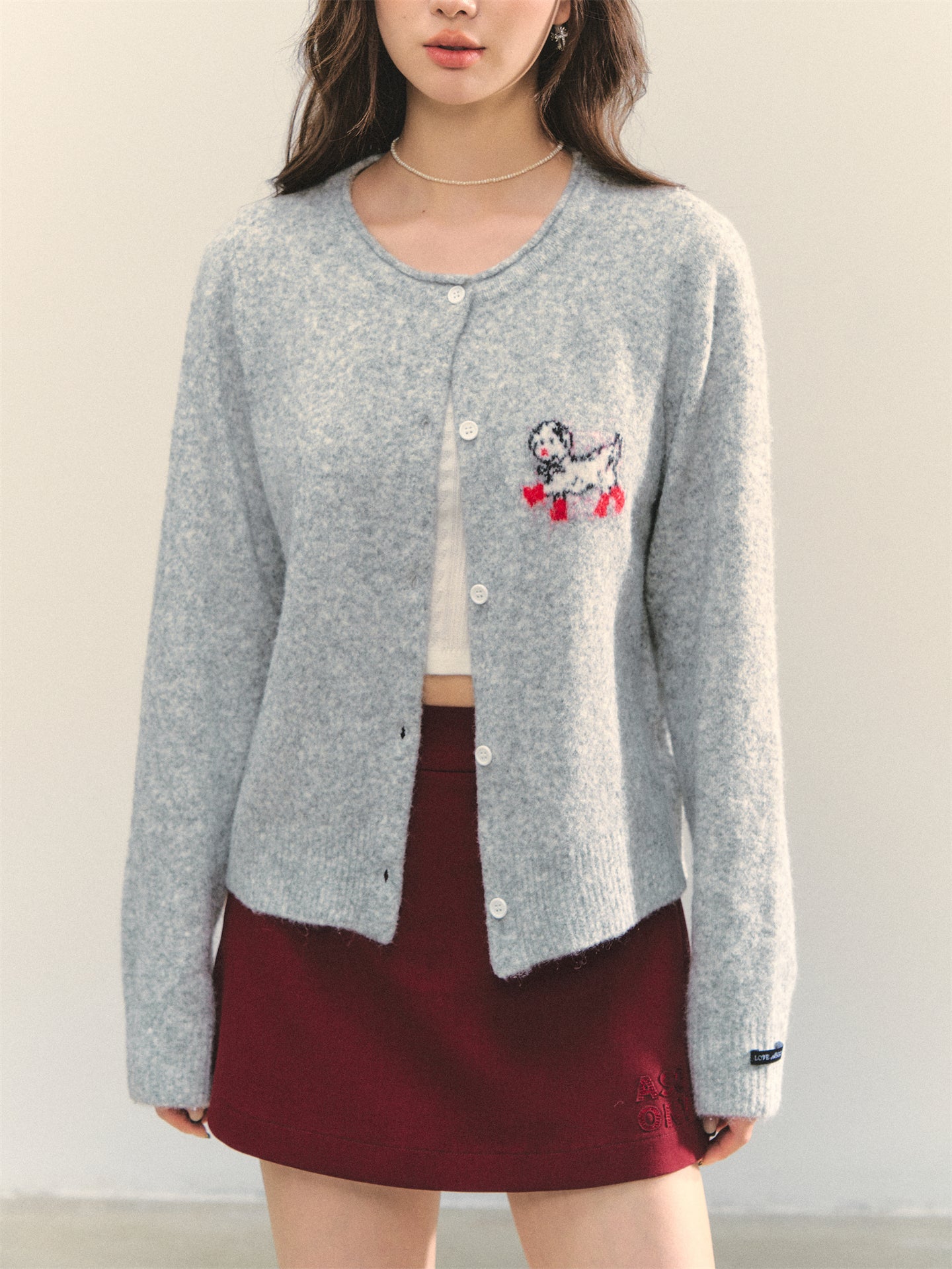 AsGony ASG25319 Puppy long sleeved knitted cardigan