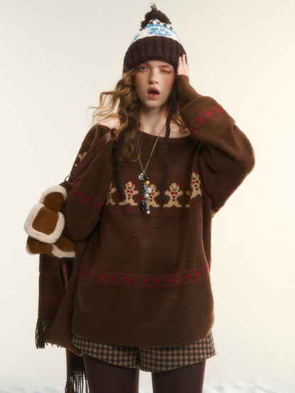 AsGony ASG25544 Fair Isle jacquard sweater and scarf set