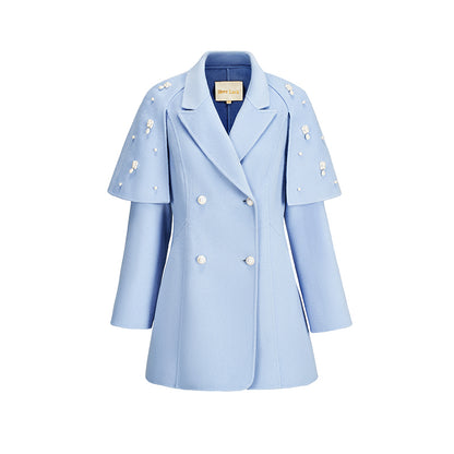 SHEERLUCK SLDD25302 Vintage pearl cape woolen coat