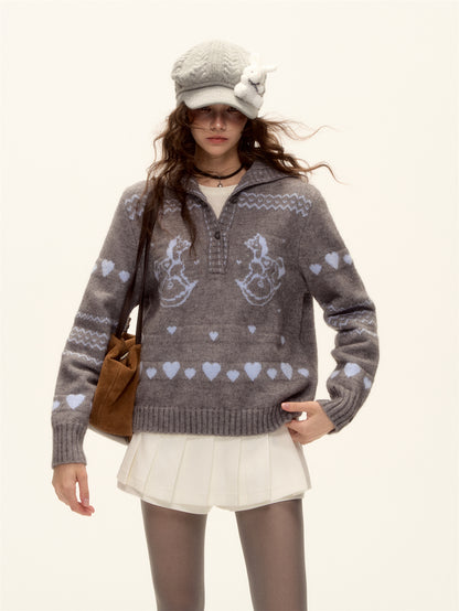 AsGony ASG25511 Jacquard collar pullover knitted sweater