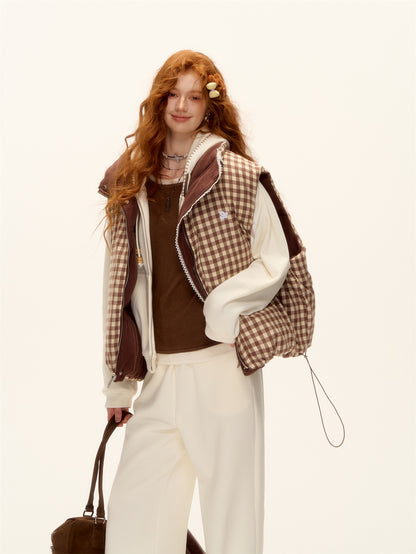 AsGony ASG25503 Double sided plaid lace patchwork vest