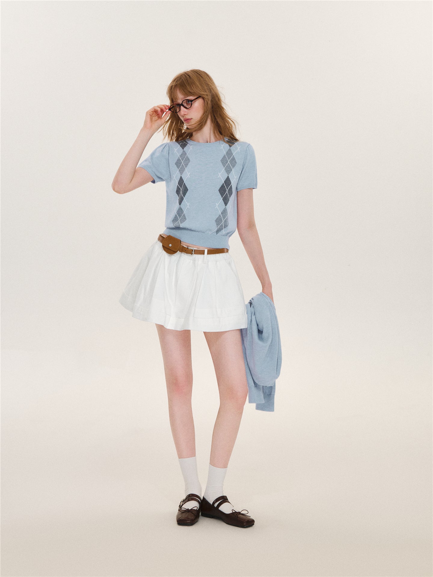 Asgony ASG26625 Cuffed Elastic-Waist Puffy Skort