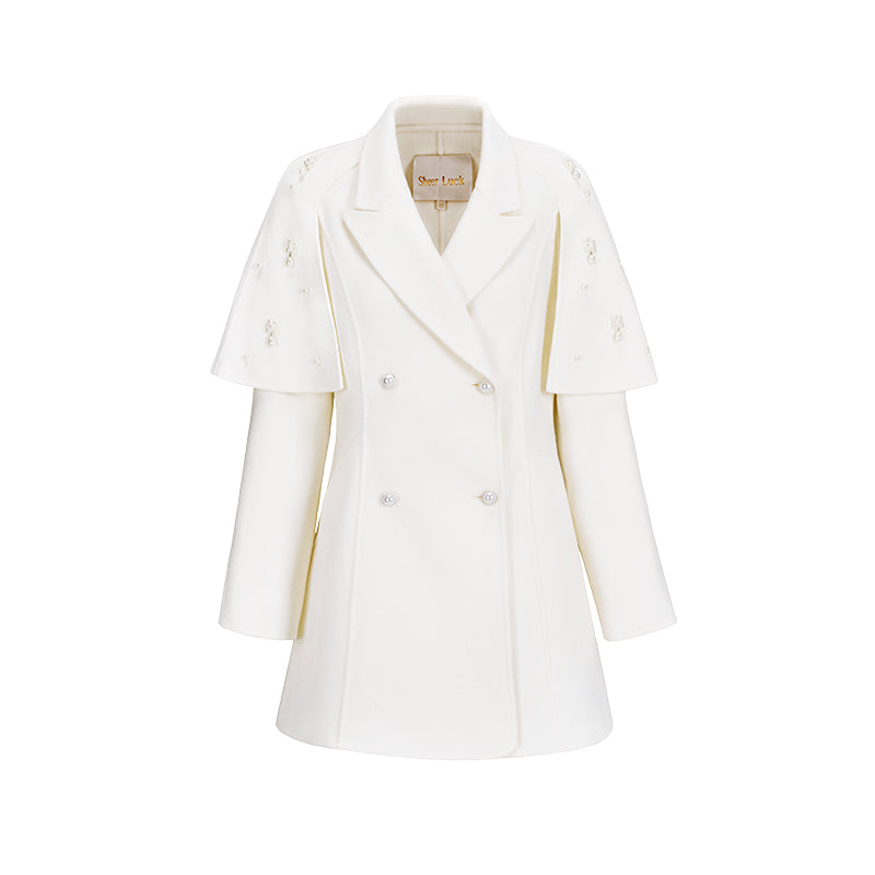 SHEERLUCK SLDD25302 Vintage pearl cape woolen coat