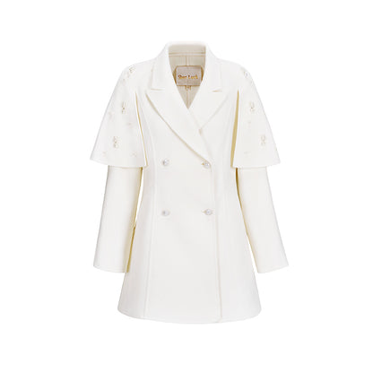 SHEERLUCK SLDD25302 Vintage pearl cape woolen coat