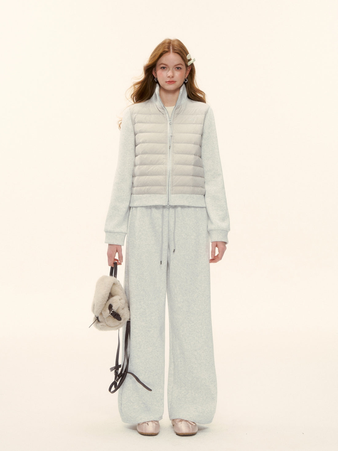 AsGony ASG25611&amp;ASG25584 Splicing stand up collar pork rib down jacket + pants