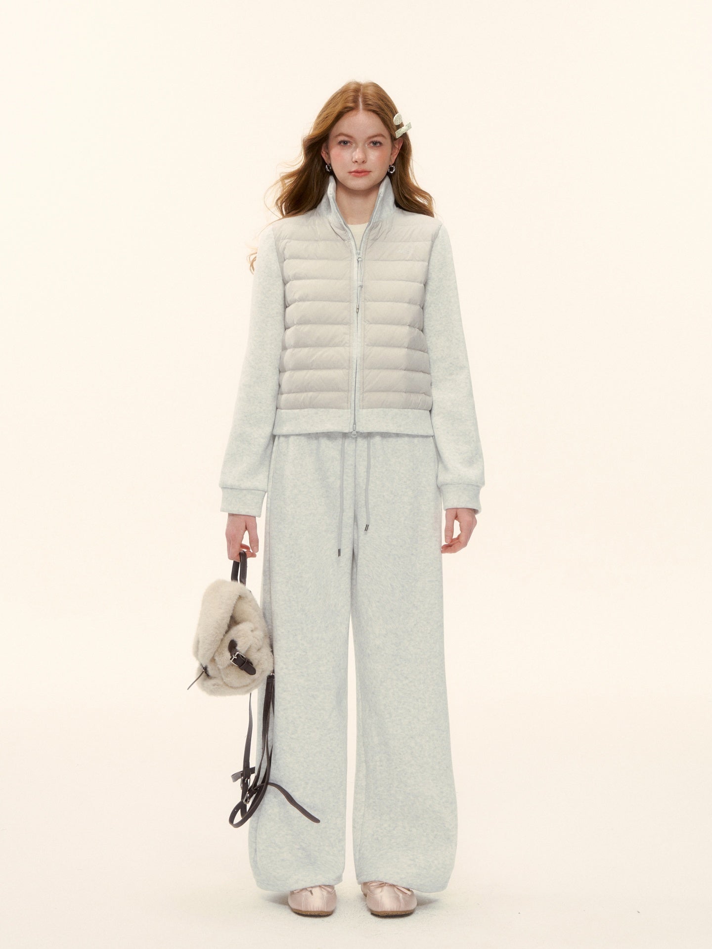 AsGony ASG25611&amp;ASG25584 Splicing stand up collar pork rib down jacket + pants