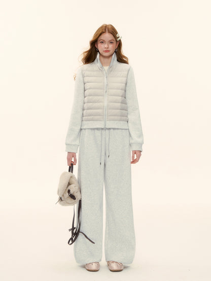 AsGony ASG25611&amp;ASG25584 Splicing stand up collar pork rib down jacket + pants