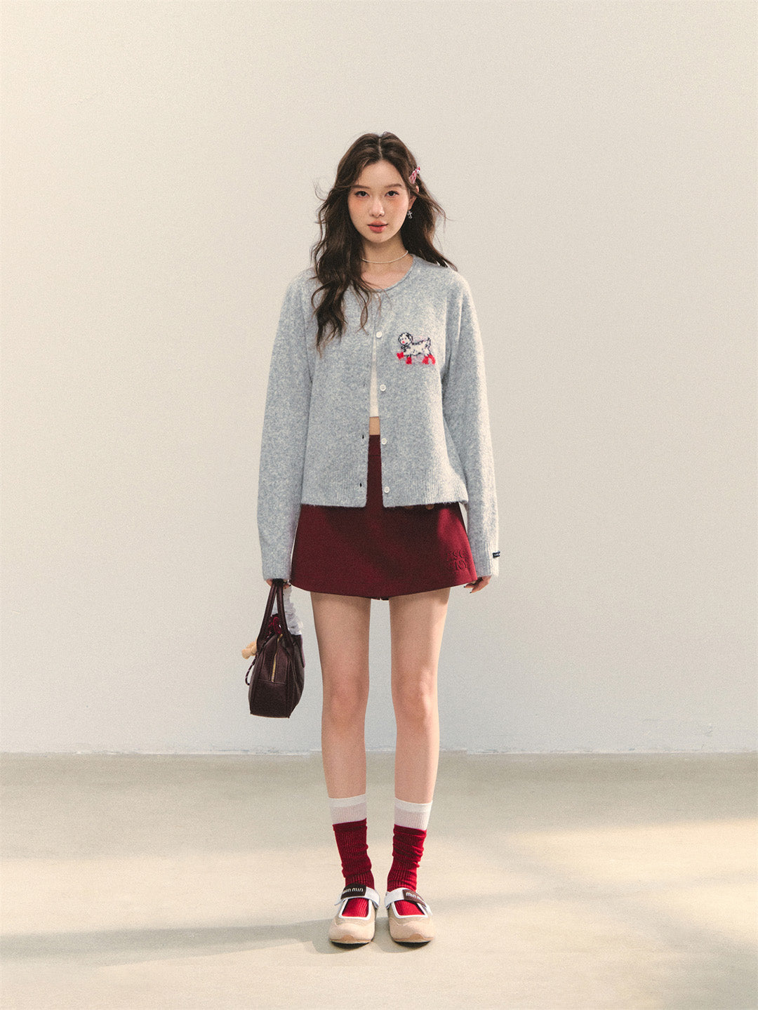 AsGony ASG25319 Puppy long sleeved knitted cardigan