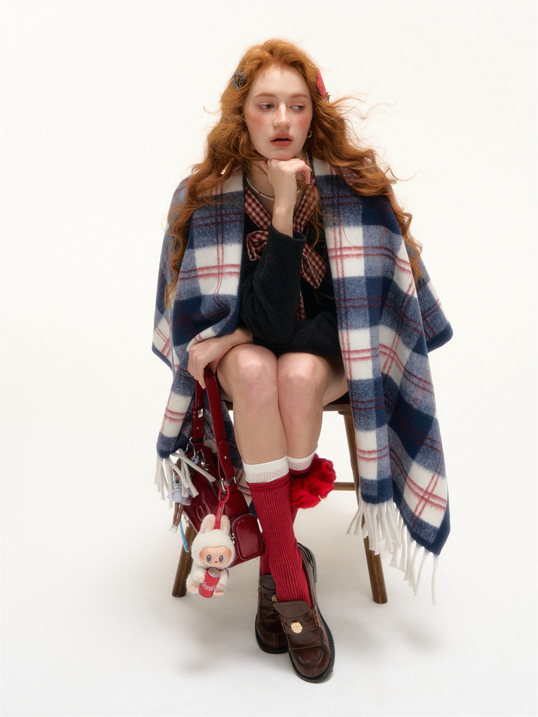 AsGony ASG24650 Checkered tassel casual shawl