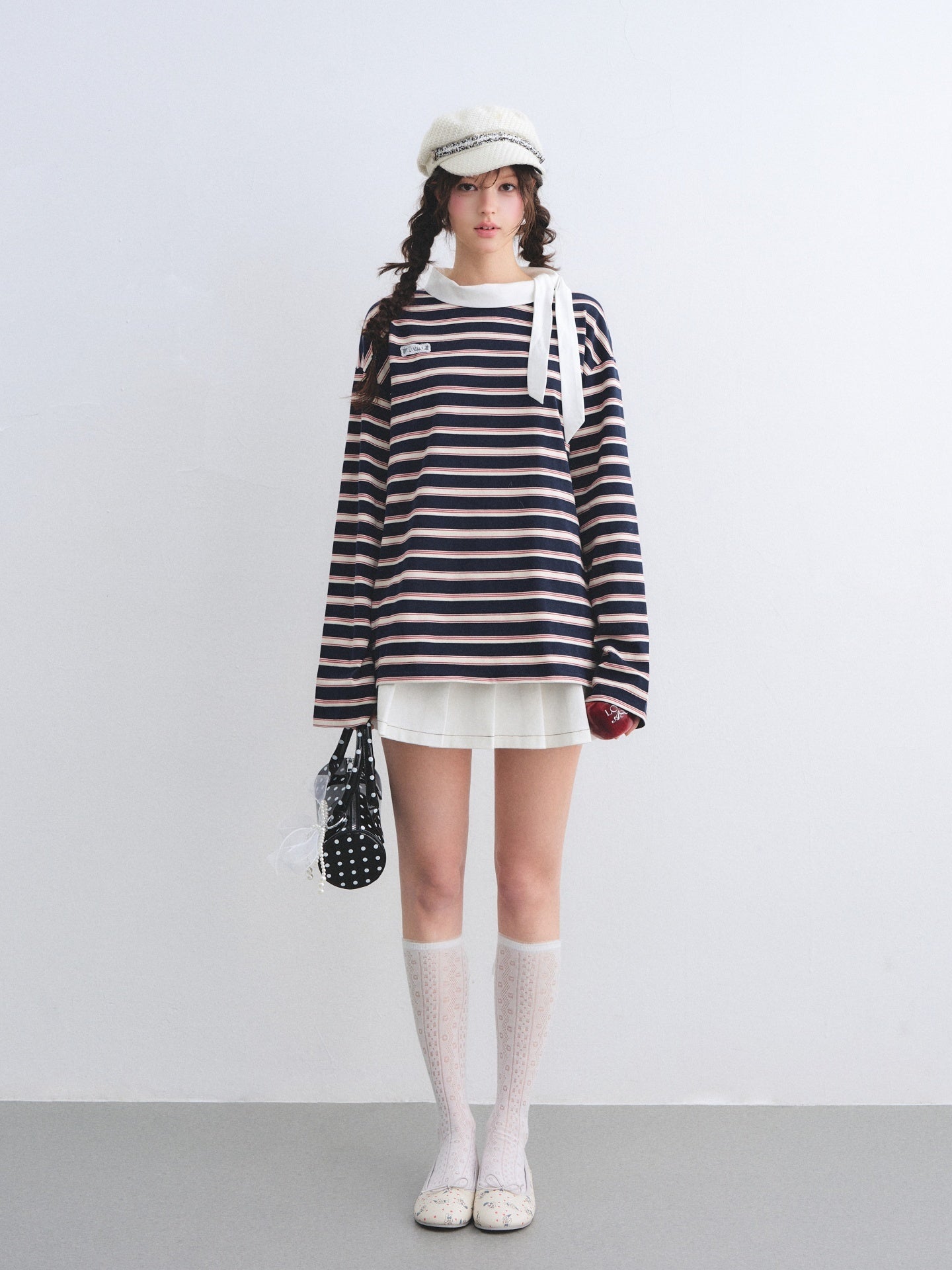 AsGony ASG26017 Leading loose striped T-shirt