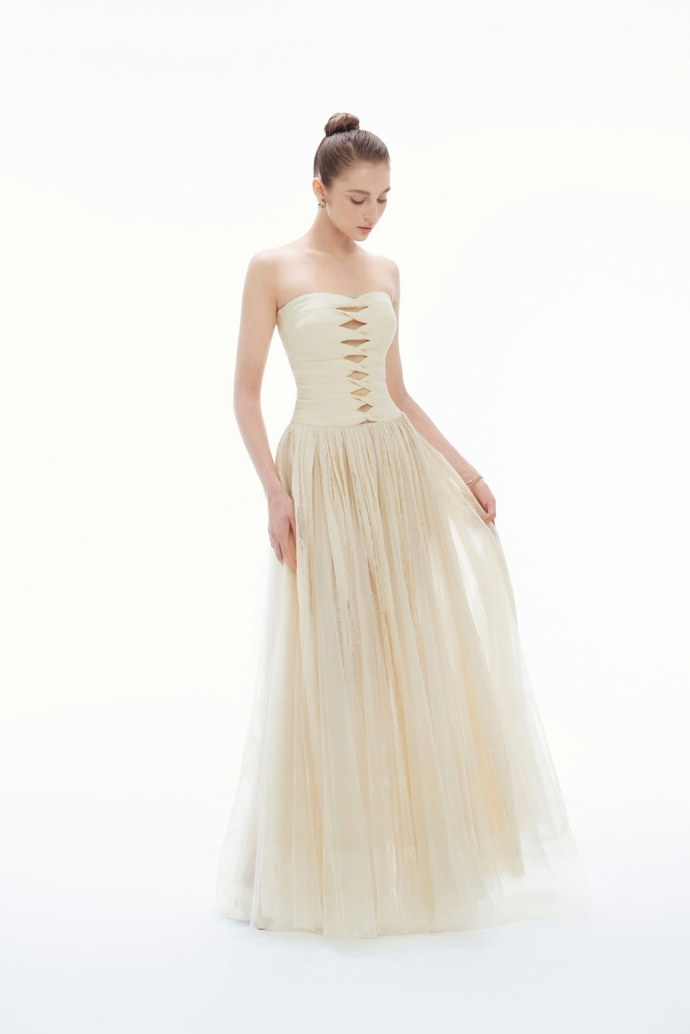 BYDENIO Elizabeth strapless lace mesh dress