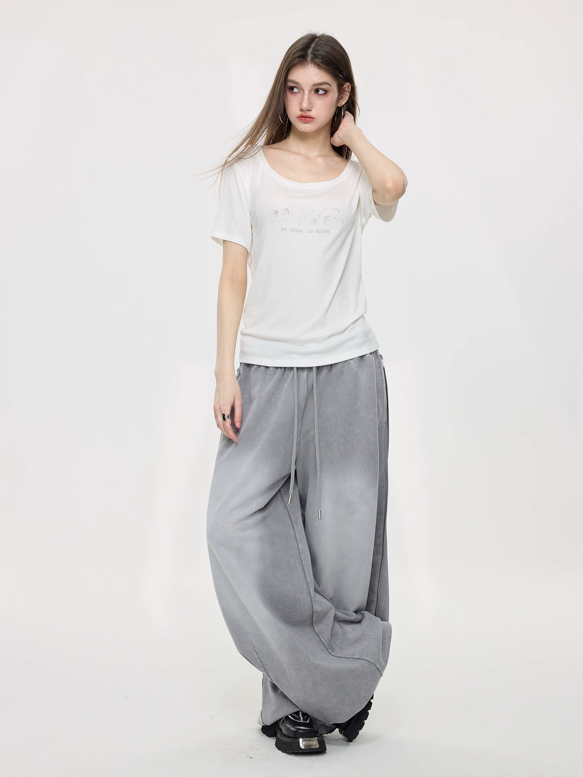 Nova Street Washed Grey Wide Leg Sweatpants