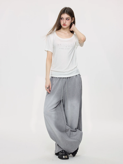 Nova Street Washed Grey Wide Leg Sweatpants