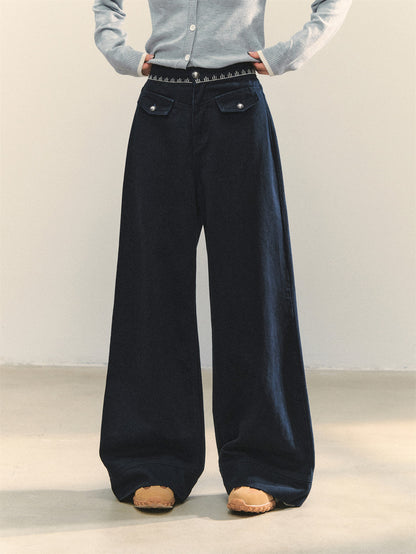 AsGony ASG25323 Cross stitch collision flower straight leg jeans