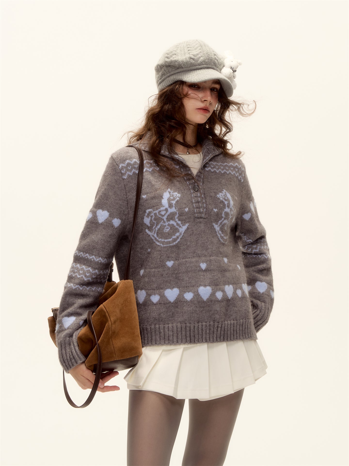 AsGony ASG25511 Jacquard collar pullover knitted sweater