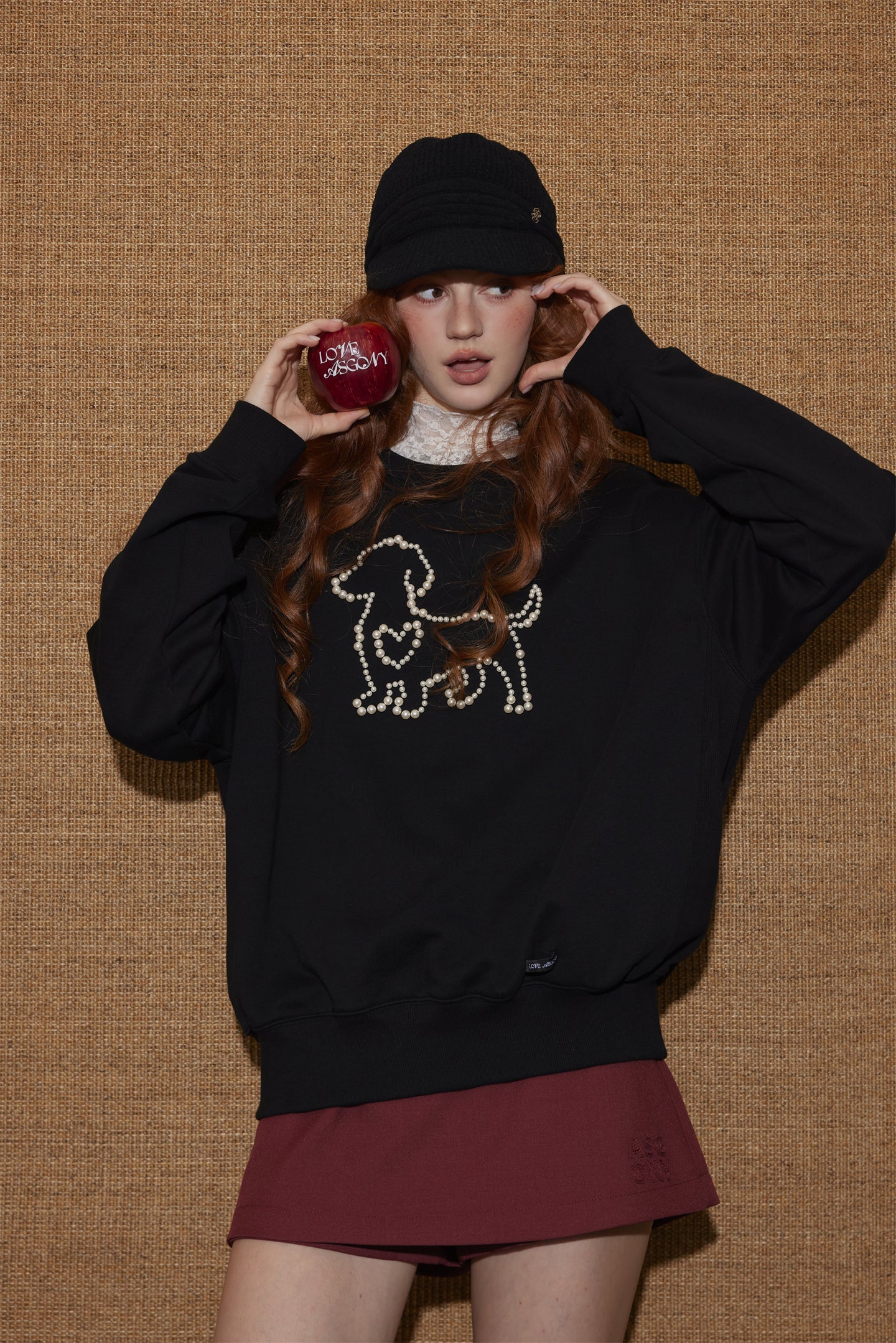 AsGony ASG25438 Knitted nail animal pattern round neck hoodie
