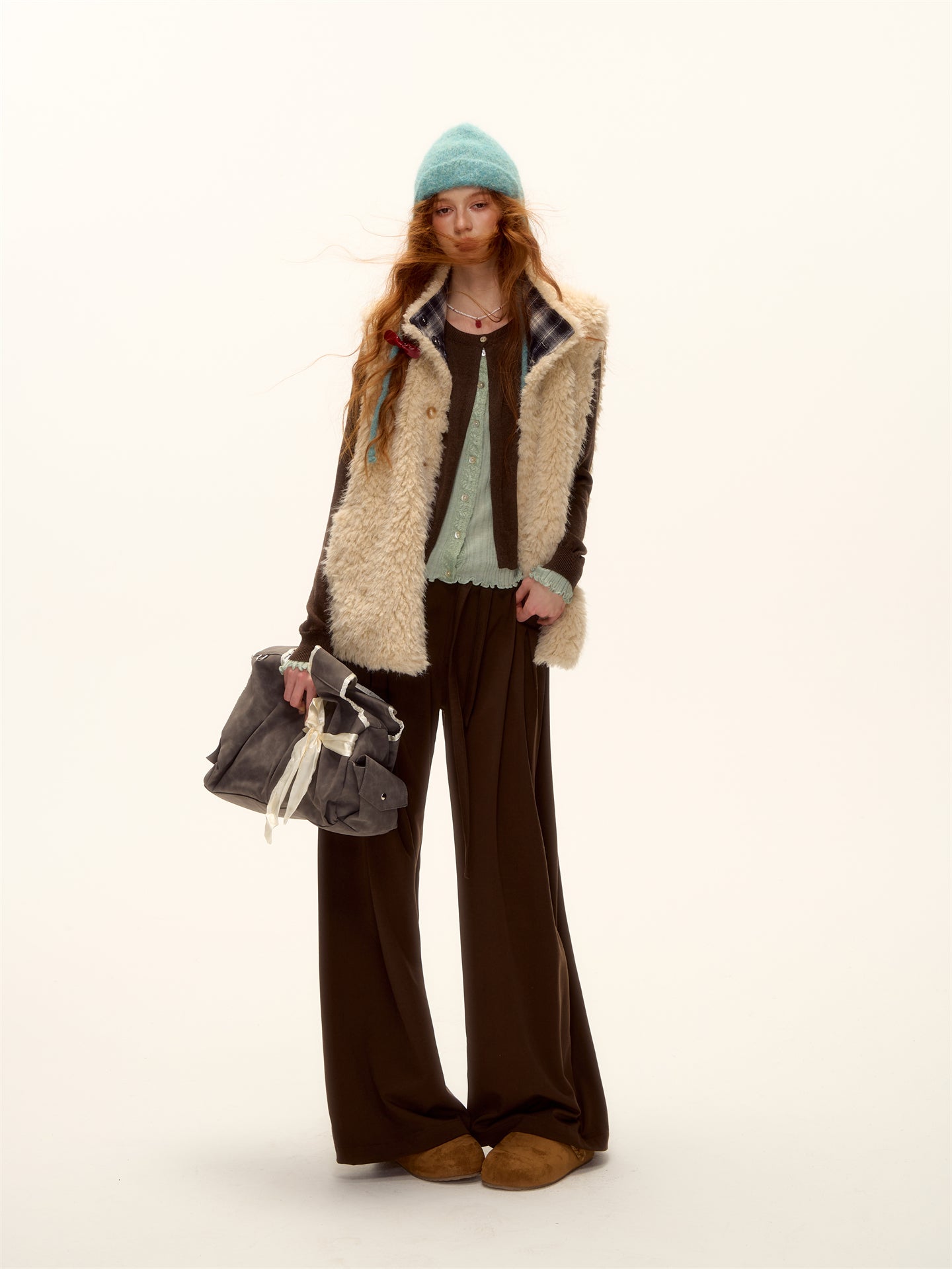 AsGony ASG25468 Double sided plaid plush button vest
