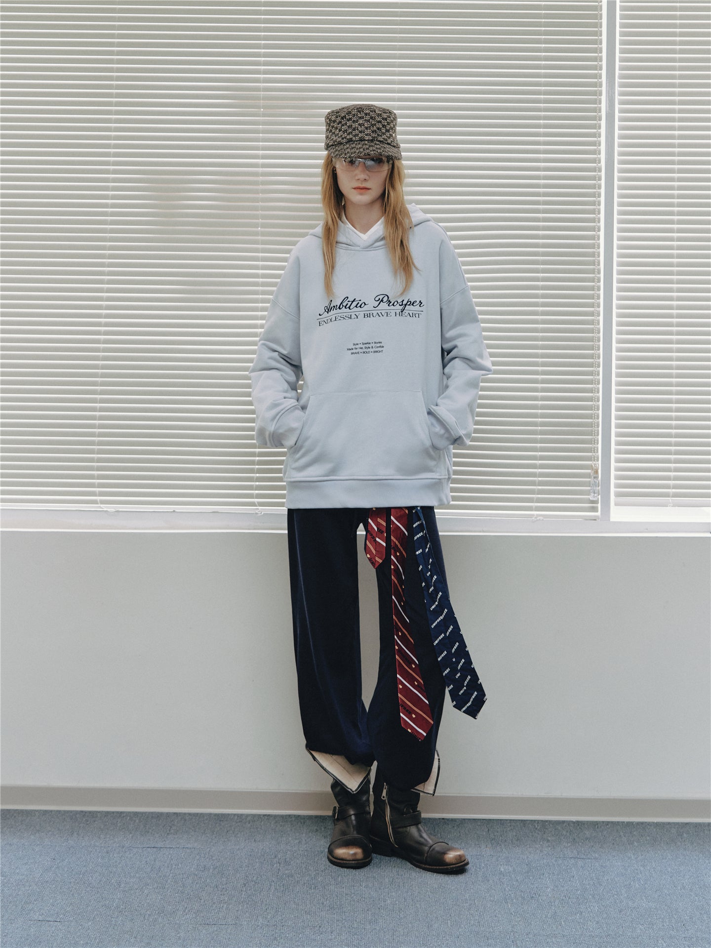 Asgony ASG26537 Cotton Hooded Embroidered Pullover Sweatshirt
