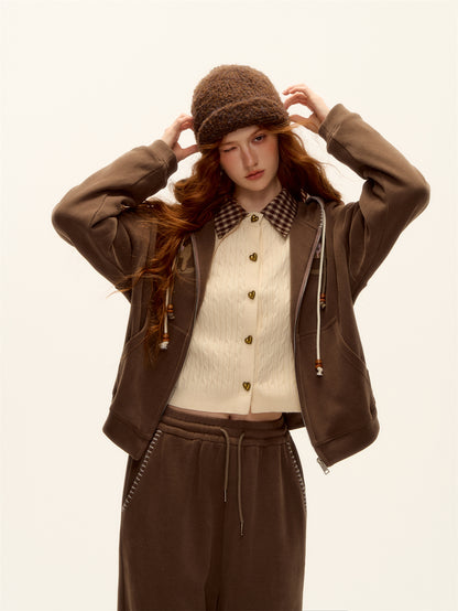 AsGony ASG25488&amp;ASG25489 Embroidered bead hooded jacket + pants