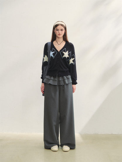 AsGony ASG25292 Star diamond grid jacquard knitted cardigan