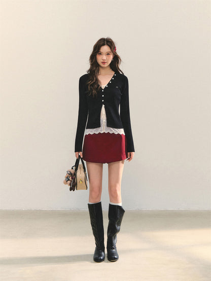 AsGony ASG25320 Embroidered pocket skirt