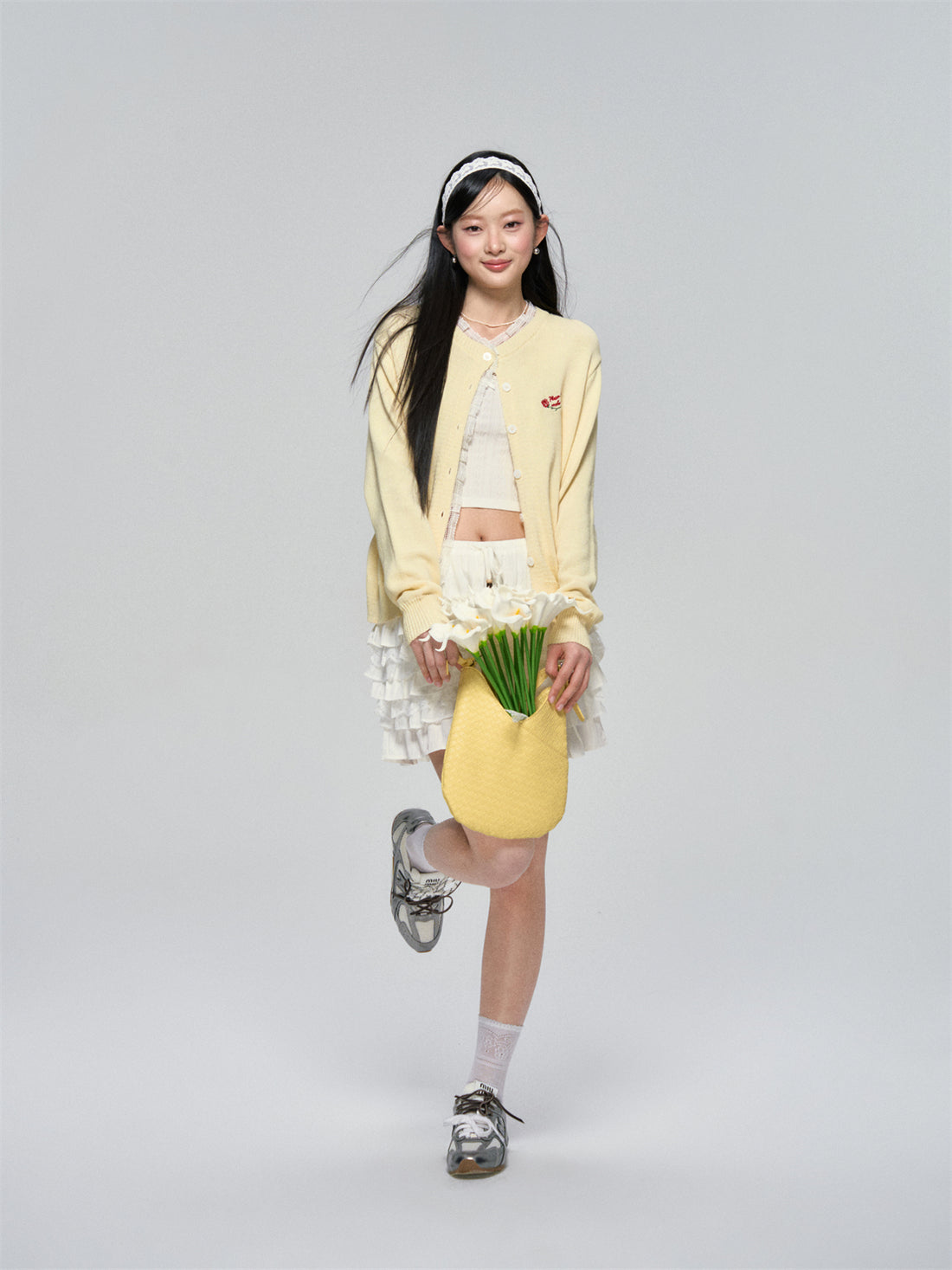 AsGony ASG25079 Rose embroidery lace knit cardigan