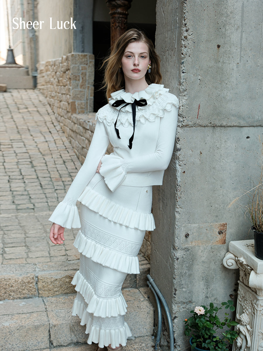 SHEERLUCK SLTZ25502 Vintage lace ruffle edge set