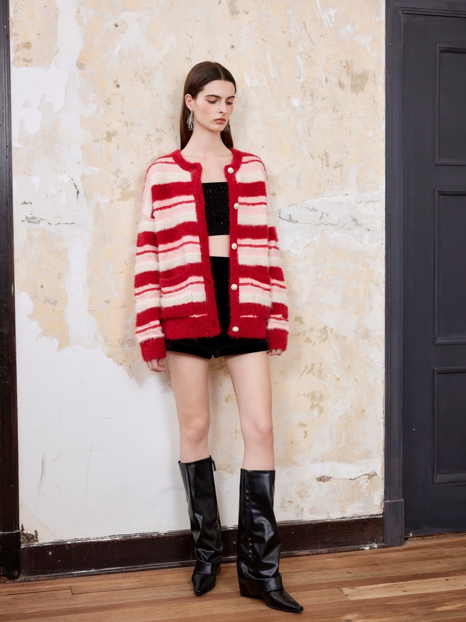 ROCHA ROMA Red striped cardigan