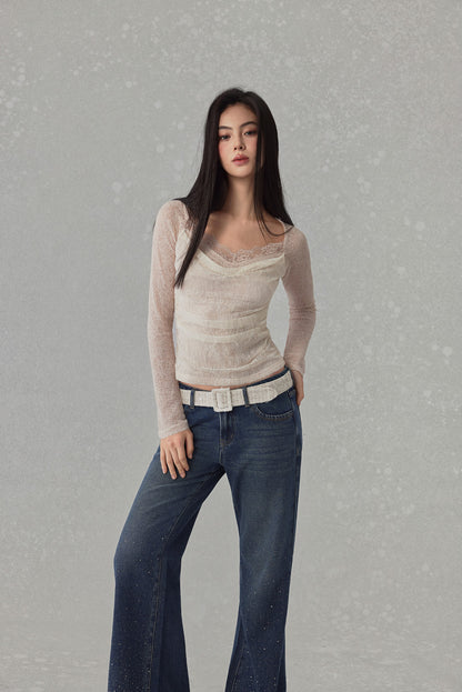 NONCESTNON N240 Lace collar long sleeved top
