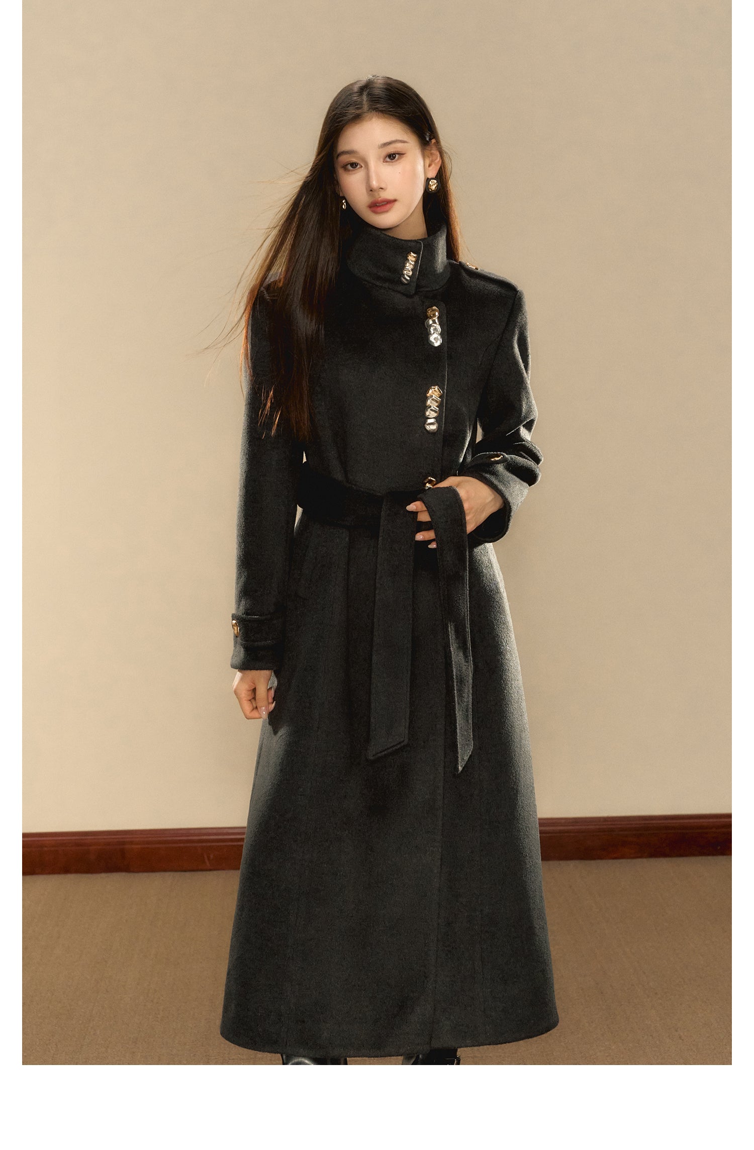 OShea 4D01Q777 Black Wrapped Maxi Coat