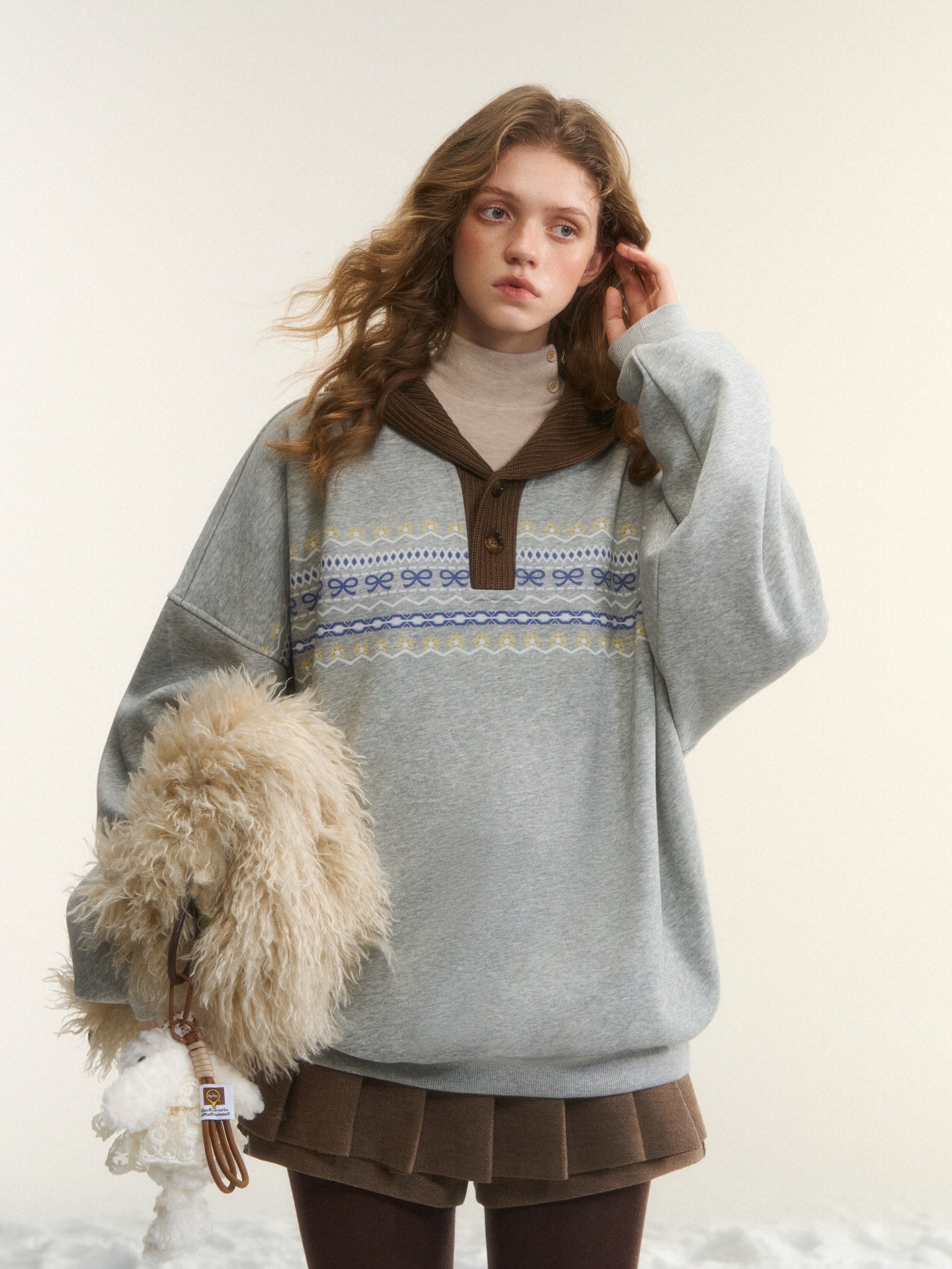 AsGony ASG25545 Fel Island printed casual hooded sweatshirt