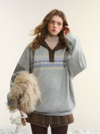 AsGony ASG25545 Fel Island printed casual hooded sweatshirt