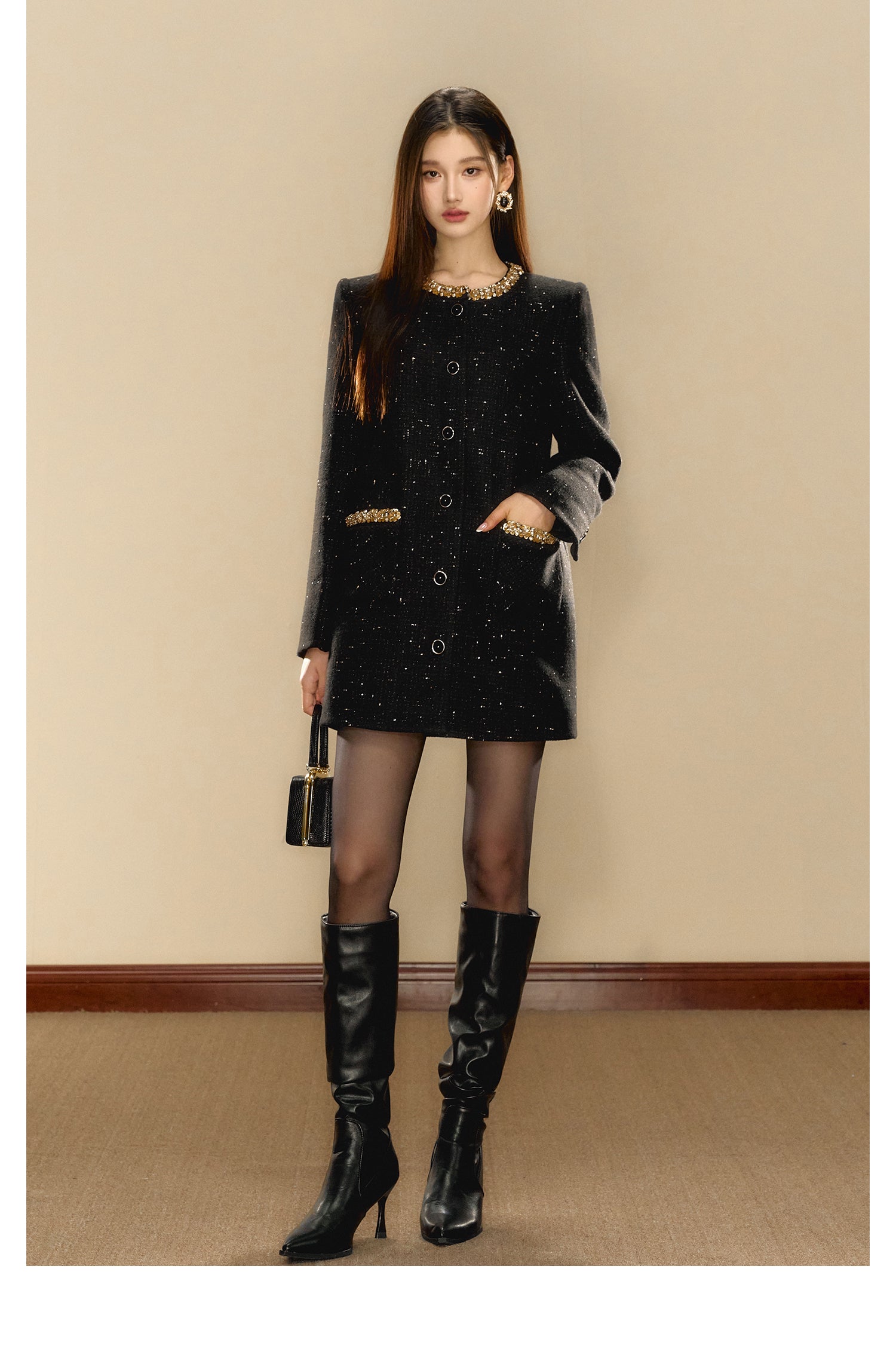 OShea 4C01Q773 Diomanted Black Tweed Coat