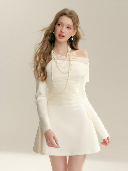 16DEWS 16D26021 Off shoulder bow slim fit long sleeved dress