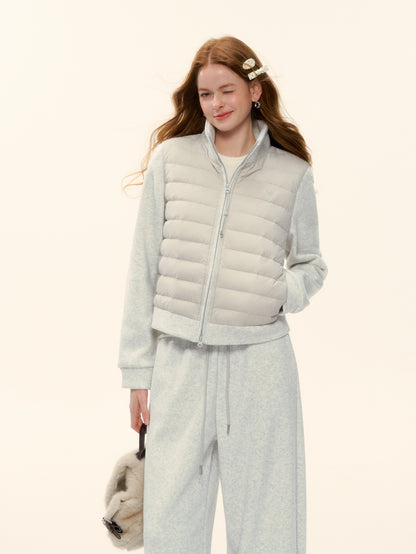 AsGony ASG25611&amp;ASG25584 Splicing stand up collar pork rib down jacket + pants