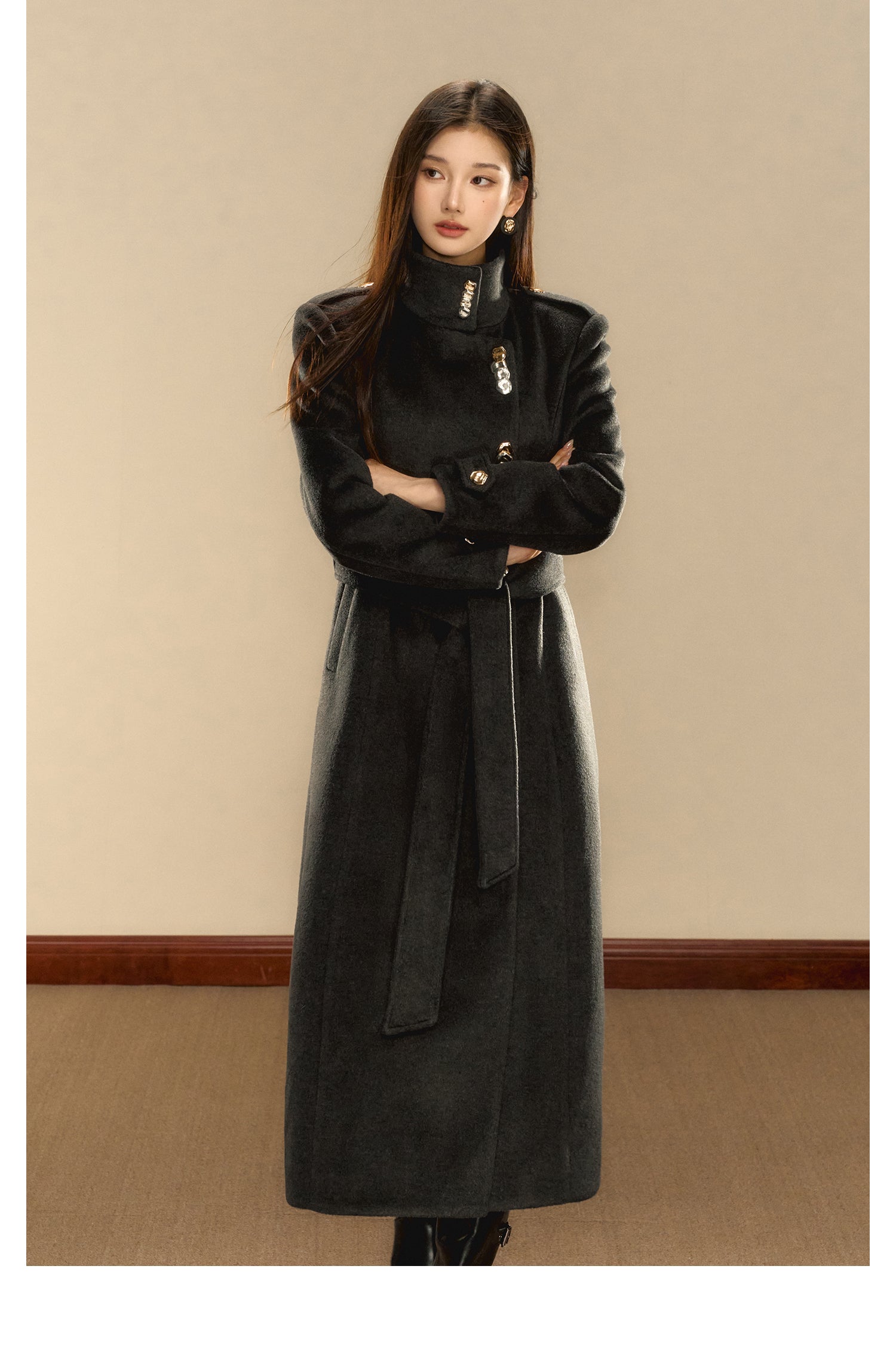 OShea 4D01Q777 Black Wrapped Maxi Coat