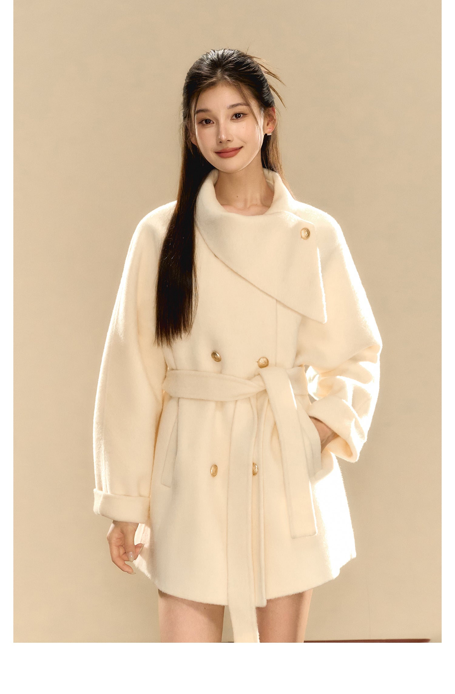 OShea 4D01D1036 Lapel Midi Coat-white