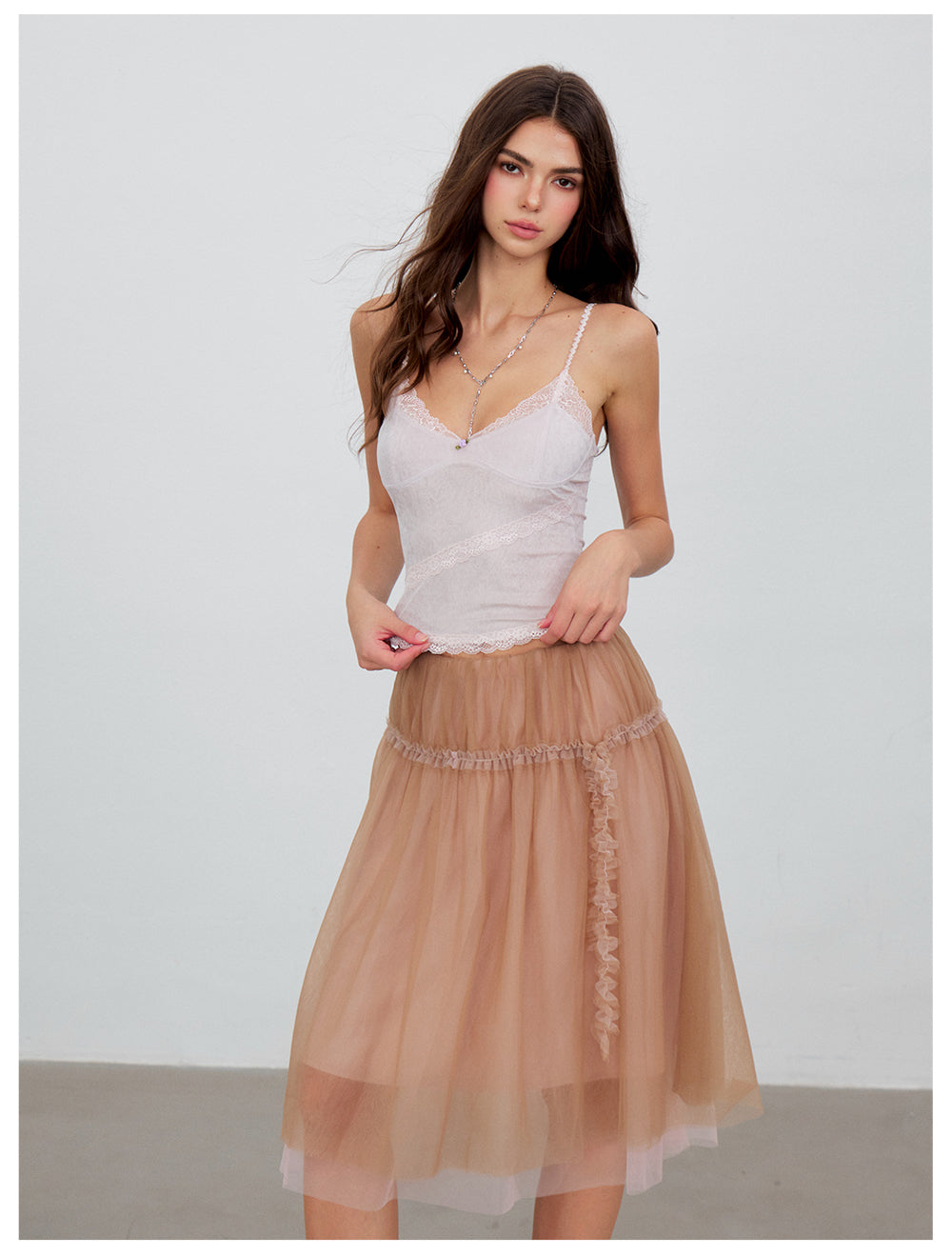 VIA PITTI VIACT6192 Lace-Panelled Acetate Velvet Camisole