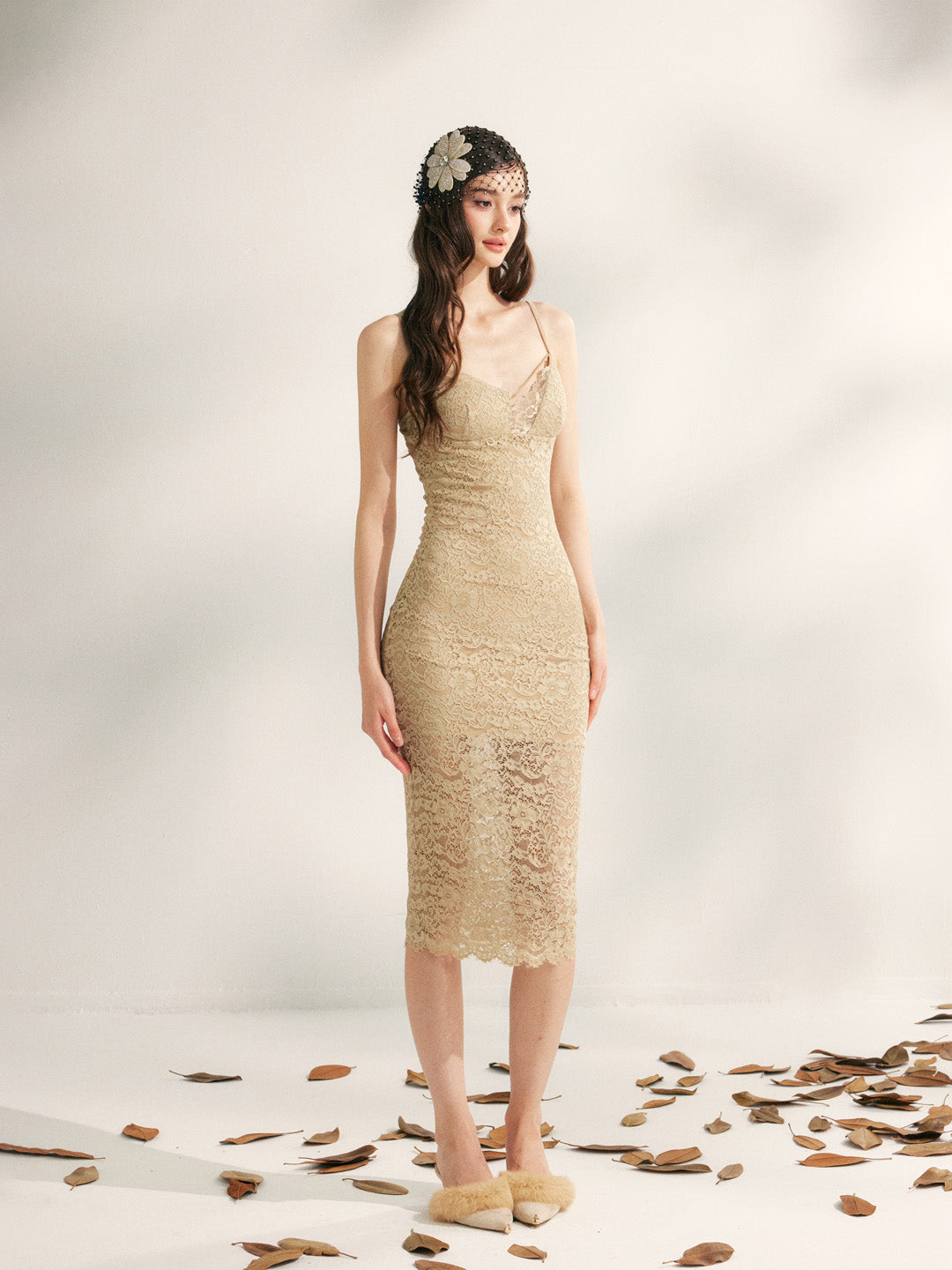 YZZI HE Vintage embroidered lace slim fit dress
