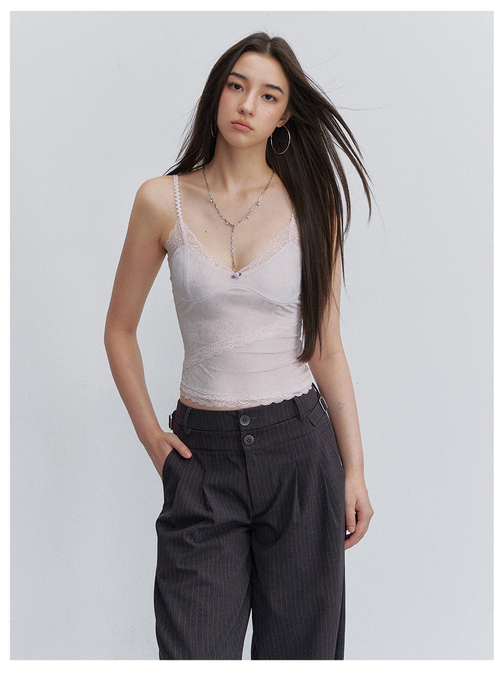 VIA PITTI VIACT6192 Lace-Panelled Acetate Velvet Camisole