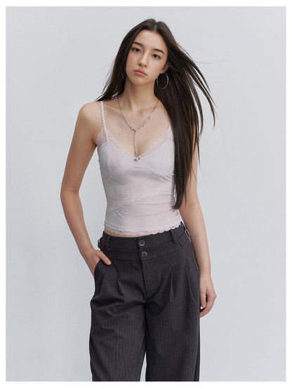 VIA PITTI VIACT6192 Lace-Panelled Acetate Velvet Camisole