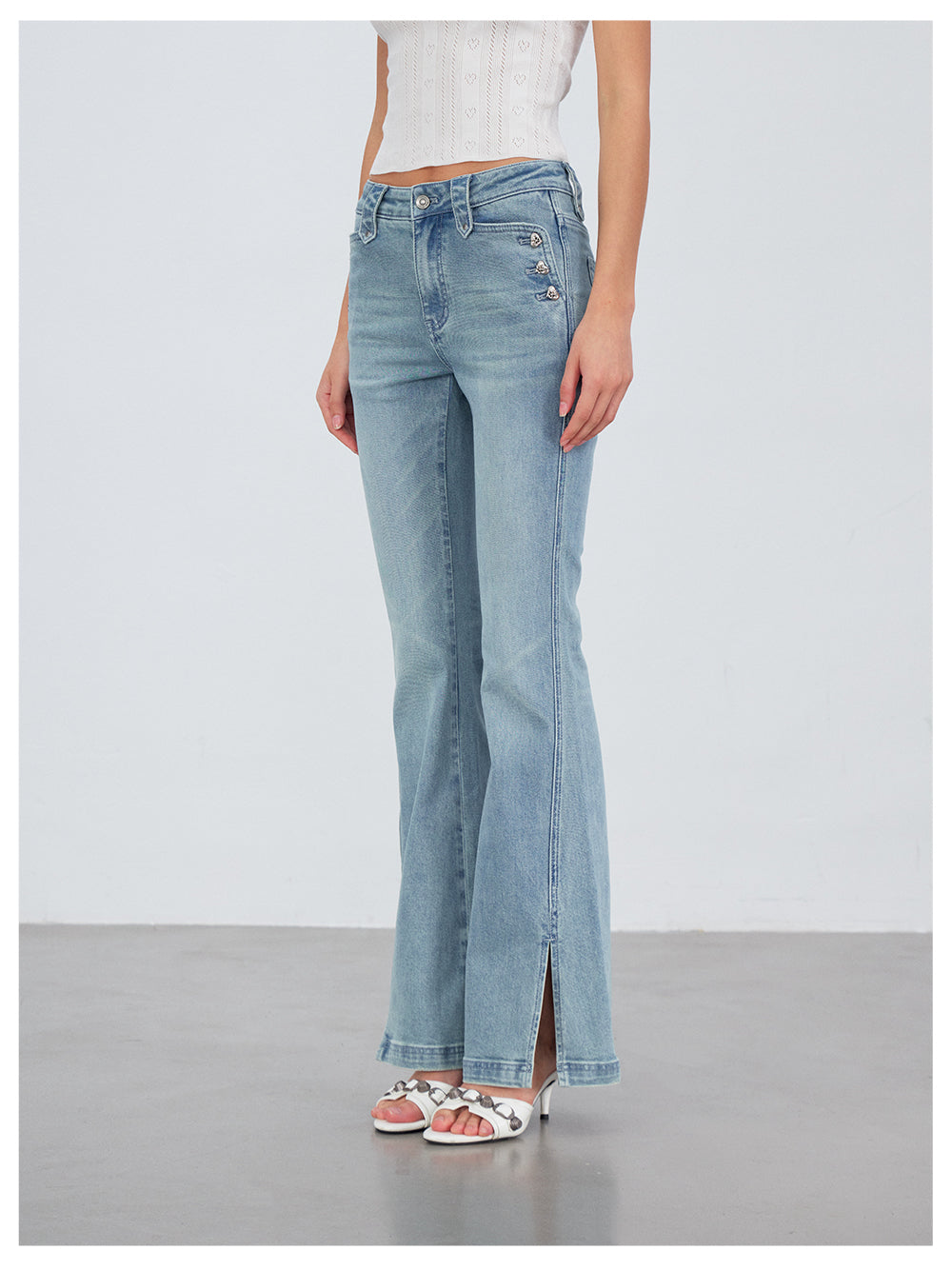 VIA PITTI VIACP6219 Vintage Split-Hem Flared Jeans