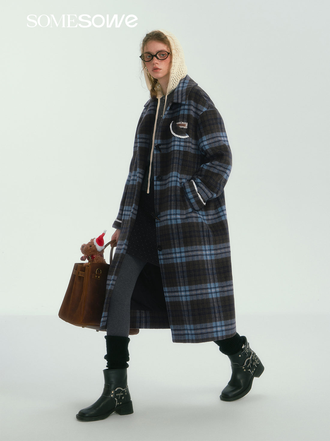 SOMESOWE S2407252 Contrasting plaid long coat