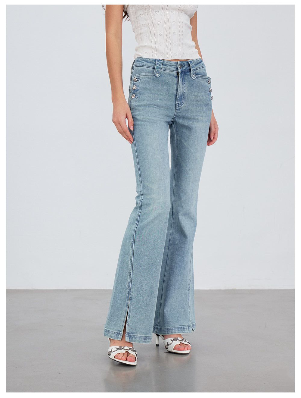 VIA PITTI VIACP6219 Vintage Split-Hem Flared Jeans