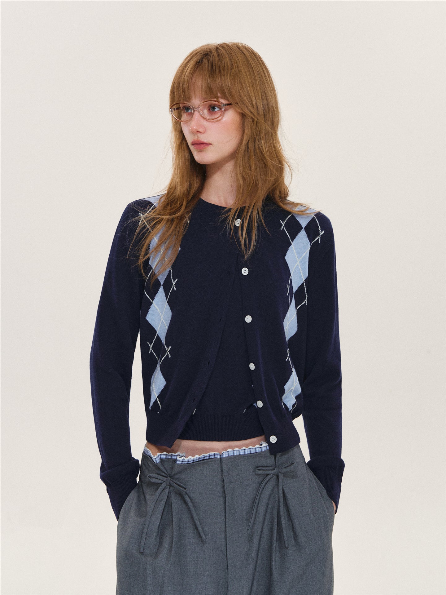 Asgony ASG26616 &amp; ASG26617 Wool Argyle Color-Block Knit Top Set