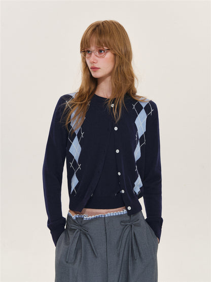 Asgony ASG26616 &amp; ASG26617 Wool Argyle Color-Block Knit Top Set