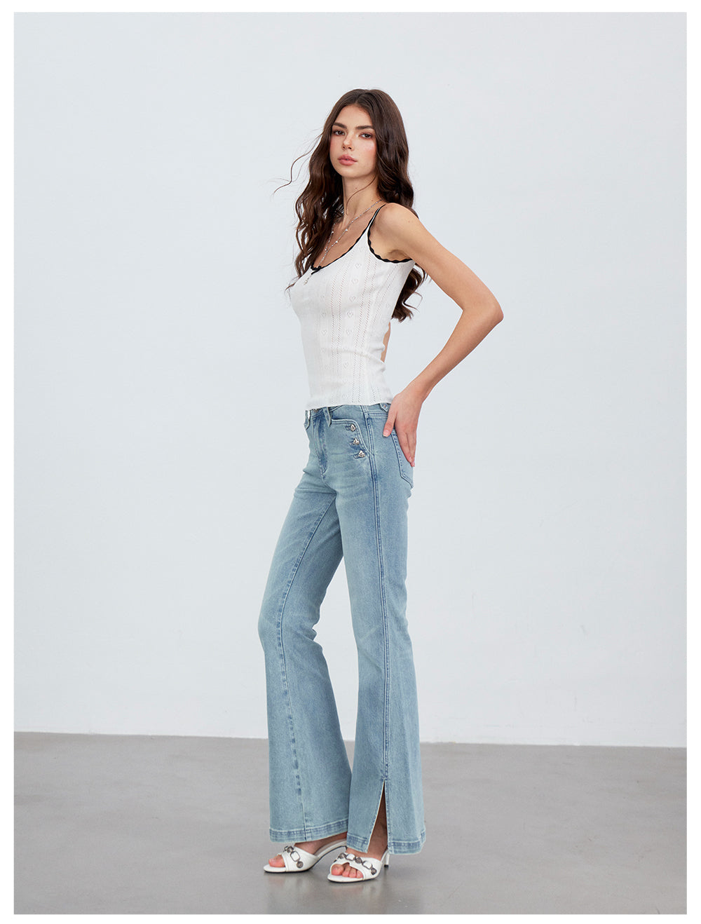 VIA PITTI VIACP6219 Vintage Split-Hem Flared Jeans