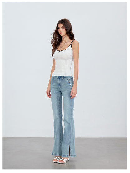 VIA PITTI VIACP6219 Vintage Split-Hem Flared Jeans